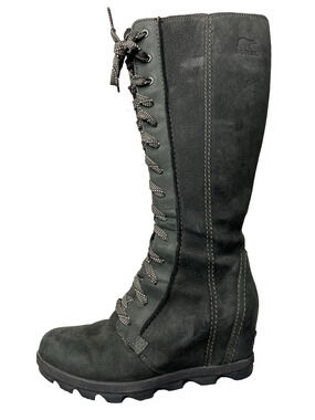 SOREL Joan of Arctic Wedge II Tall Lace Up Boots Women's 9 Black Leather NL2981